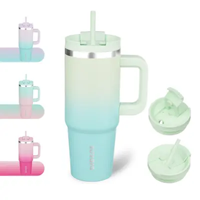 BJPKPK Tumbler with Handle and 2 Straws,2 in 1 Lid Insulated Water Bottle Stainless Steel Travel Coffee Mug