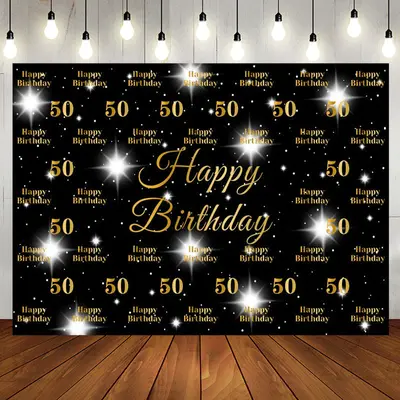 Black And Sparkle Star Happy 50th Birthday Backdrop - Aperturee