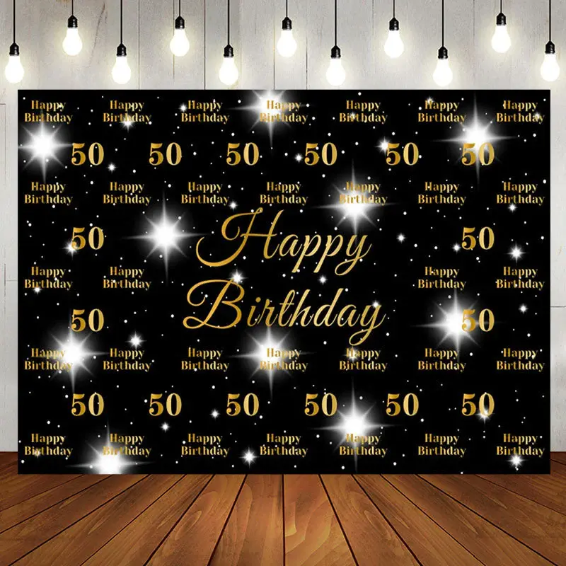 Black And Sparkle Star Happy 50th Birthday Backdrop - Aperturee