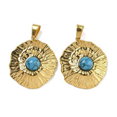 Ion Plating(IP) 304 Stainless Steel Pave Synthetic Turquoise Pendants