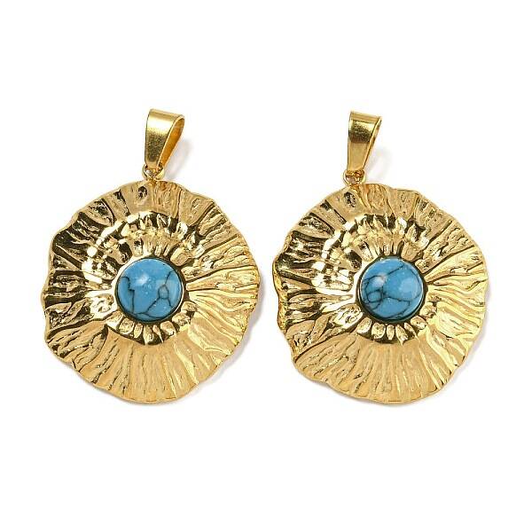 Ion Plating(IP) 304 Stainless Steel Pave Synthetic Turquoise Pendants