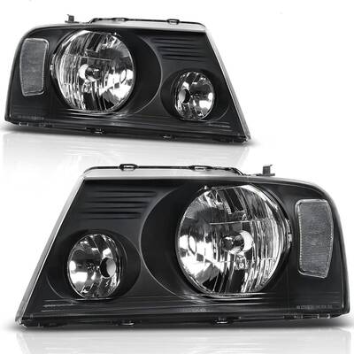 YITAMOTOR® Headlight Assembly Compatible with 2004 2005 2006 2007 2008 Ford F-150 Black Housing Clear Reflector Clear Lens P...