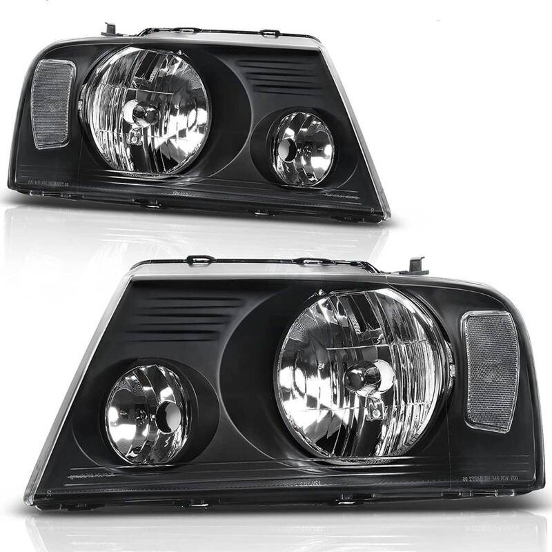 YITAMOTOR® Headlight Assembly Compatible with 2004 2005 2006 2007 2008 Ford F-150 Black Housing Clear Reflector Clear Lens P...