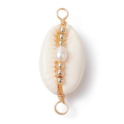 5Pcs Natural Shell Copper Wire Wrapped Connector Charms