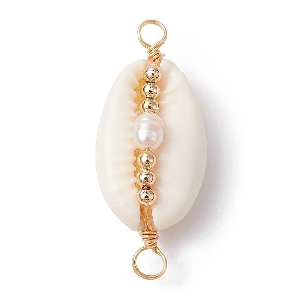 5Pcs Natural Shell Copper Wire Wrapped Connector Charms