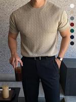 Summer Clothes Men's Plain Round Neck Cable Knit Shortsleeve Top, Slim Casual Crew Neck Knitwear for Spring & Summer, Mensw...