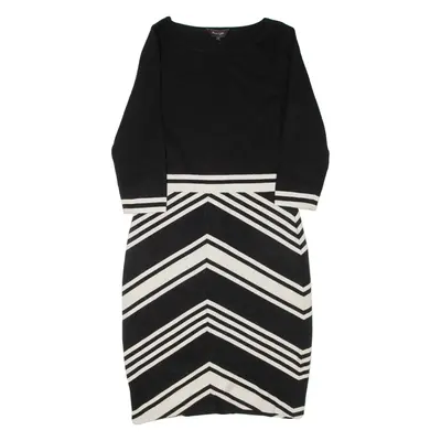 PHASE EIGHT Womens Jumper Dress Black Viscose Striped Long Sleeve Knee Length M