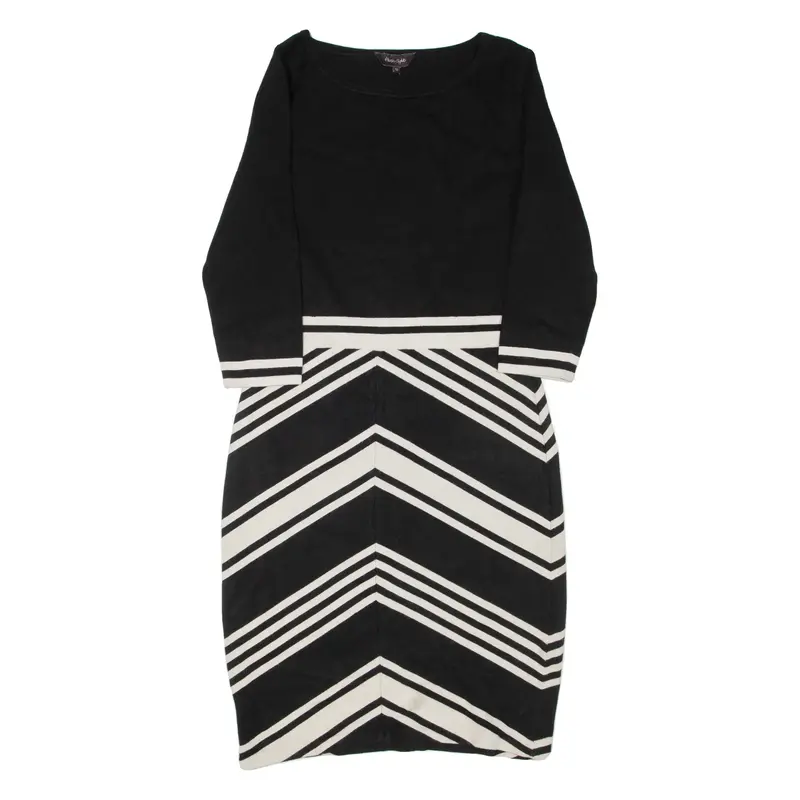 PHASE EIGHT Womens Jumper Dress Black Viscose Striped Long Sleeve Knee Length M