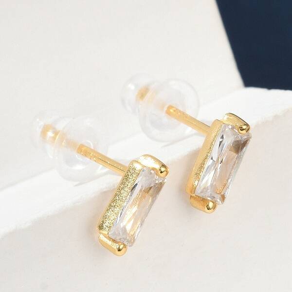 Cubic Zirconia Rectangle Stud Earrings