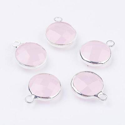 Silver Color Plated Brass Glass Flat Round Charms