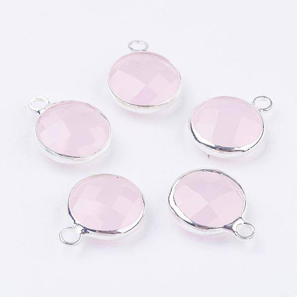 Silver Color Plated Brass Glass Flat Round Charms