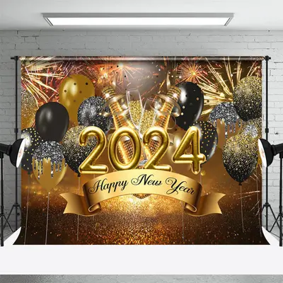 Aperturee Sparkling Balloon Fiesta Happy New Year Backdrop