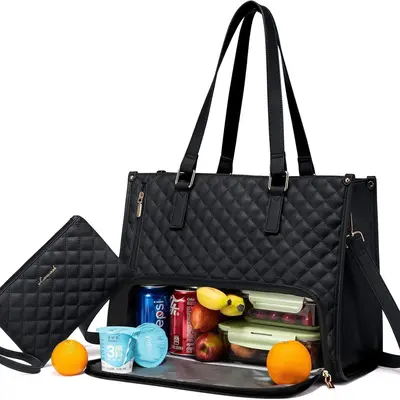Fashionable Lunch Tote Bag Women's Thermal Insulation Lunch Box Leak-proof Crossbody Computer Storage Bag Quilted Large Capac...