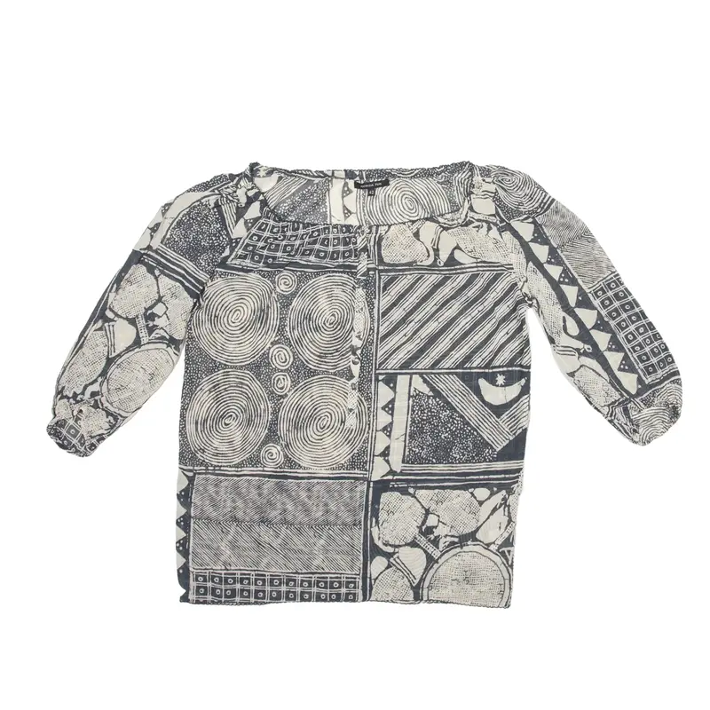 PATRIZIA PEPE Off The Shoulder Blouse Black Crazy Pattern Long Sleeve Womens L