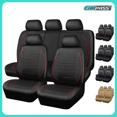 CAR PASS 2/5 seats Universal FIT Piping Leather Car Seat Cover, for suvs,Van,Trucks,Airbag Compatible,Inside Zipper Design an...