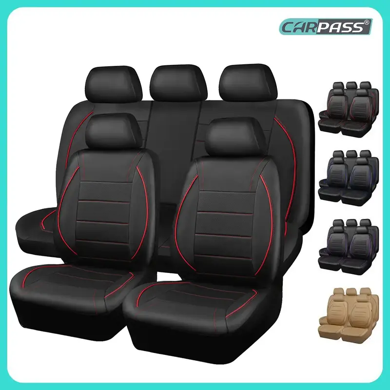 CAR PASS 2/5 seats Universal FIT Piping Leather Car Seat Cover, for suvs,Van,Trucks,Airbag Compatible,Inside Zipper Design an...