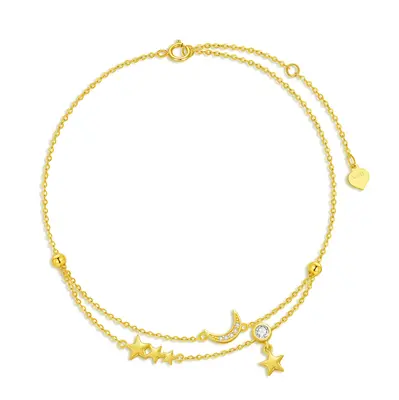 14K Gold Zircon Moon Multi-layered Anklet