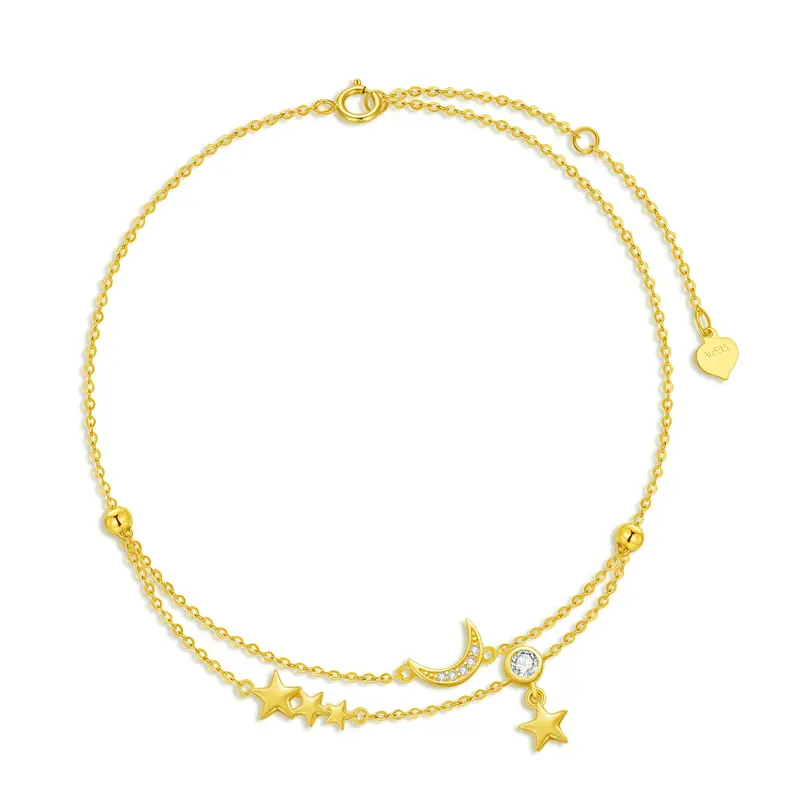 14K Gold Zircon Moon Multi-layered Anklet