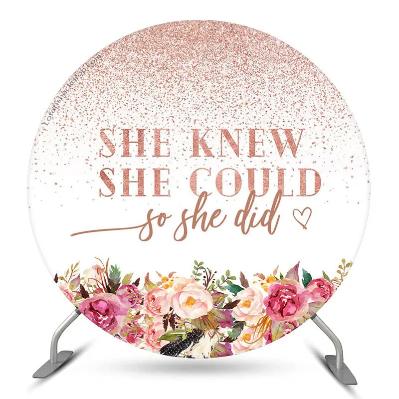 Aperturee Floral She Knew She Could Round Graduation Backdrop | Custom Graduation Backdrop | Graduation Photo Backdrop | Grad...