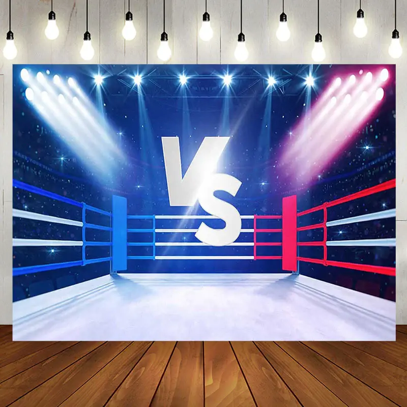 Blue Red Boxing Ring Sport Baby Shower Backdrop - Aperturee