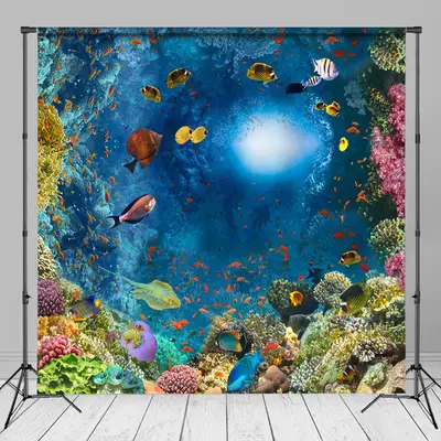 Ocean Landscape Colorful Fish Summer Backdrop Decor - Aperturee