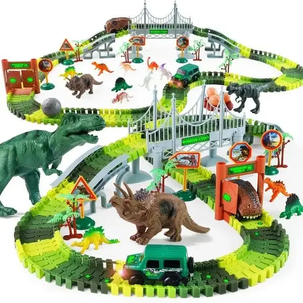 215 Pcs Dinosaur Track Race Car Toy For Kids with Stickers Vehicle Playsets Dinosaur World Road Toys for boys 3-6 Years Educa...