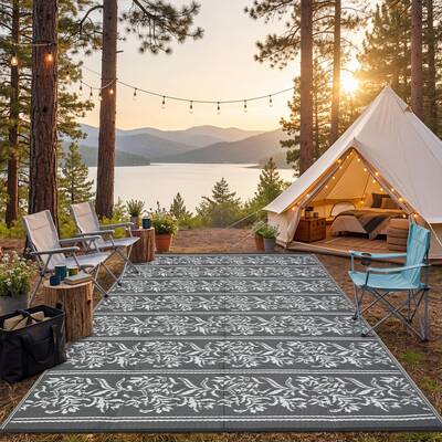 Garvee Waterproof Reversible Outdoor Rug - Boho Leaf Design - UV & Mark Resistant, Lightweight, Collapsible Plastic Patio Car...