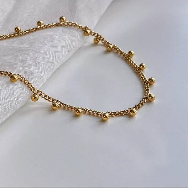 Stainless Steel Round Beads Tassel Twisted Chain Necklaces for Women