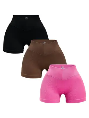 Women's Solid High Waist Sports Shorts, Sporty Breathable Wide Waistband Skinny Gym Shorts, Athletic Shorts, Cycling Shorts, ...