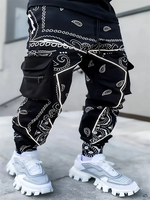 Men's Cashew Flower Multi Pocket Workwear Pants With Zipper Casual Glow Printed Running Pants Men's Warehouse Shipped From Th...