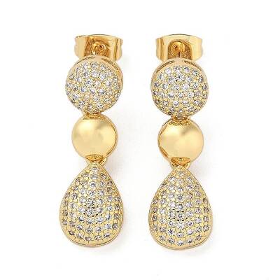Brass Micro Pave Cubic Zirconia Dangle Stud Earrings
