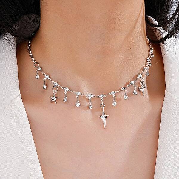 Alloy Micro Pave Cubic Zirconia Pendant Bib Necklaces for Women