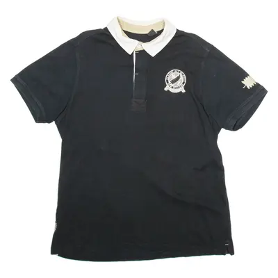 New Zealand Rugby Mens Polo Shirt Black Short Sleeve XL