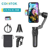 COMITOK 3-axis mobile phone stabilizer AI face tracking & RGB light module Video shooting anti-shake gimbal Selfie Cellphone