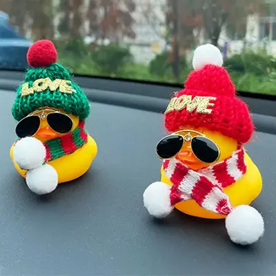 Christmas Theme Car Decorations, Cute Duck Design with Mini Hat Scarf & Sunglasses Ornaments for Car Dashboard Rear View Mirr...