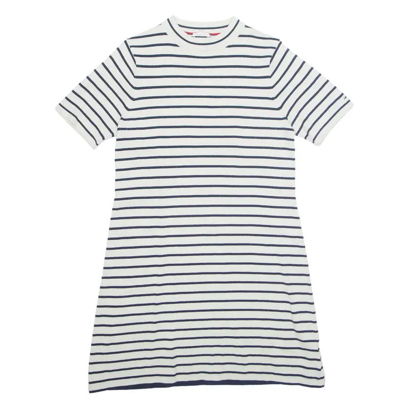 TOMMY JEANS Womens A-Line Dress Grey Striped Short Sleeve Knee Length L
