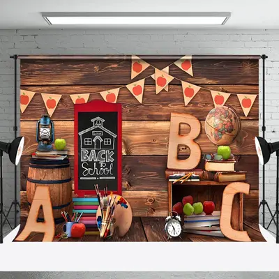 Brown Wooden Wall Back To School Cake Smash Backdrop - Aperturee