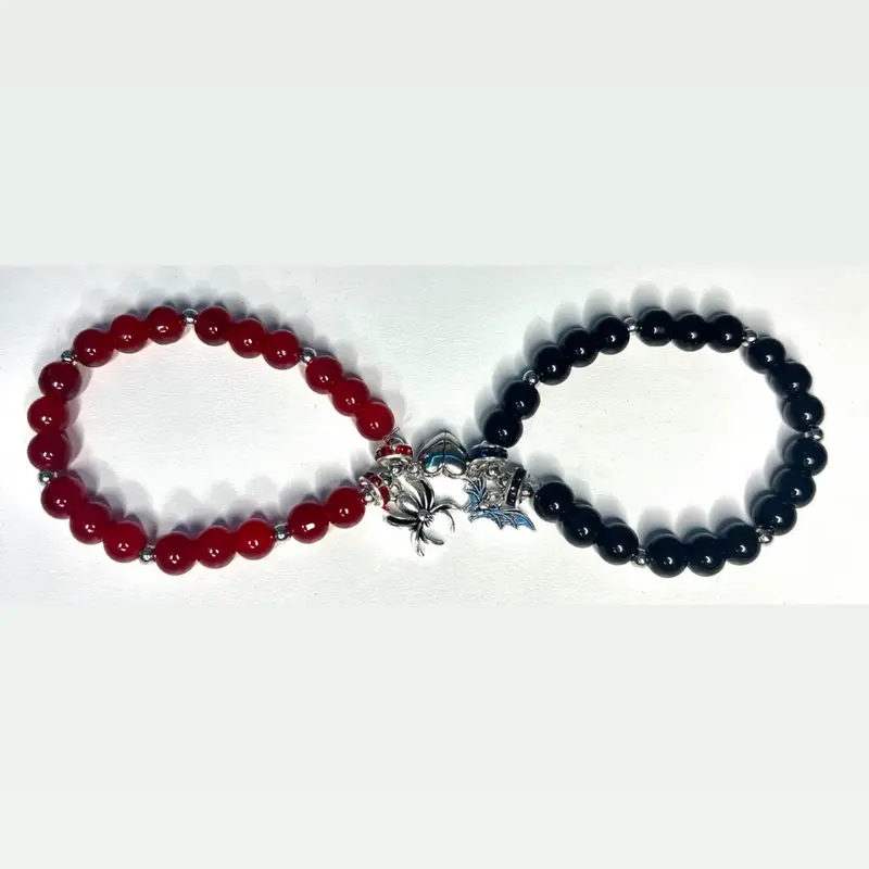 Spider and bat friendship bracelets with heart magnet