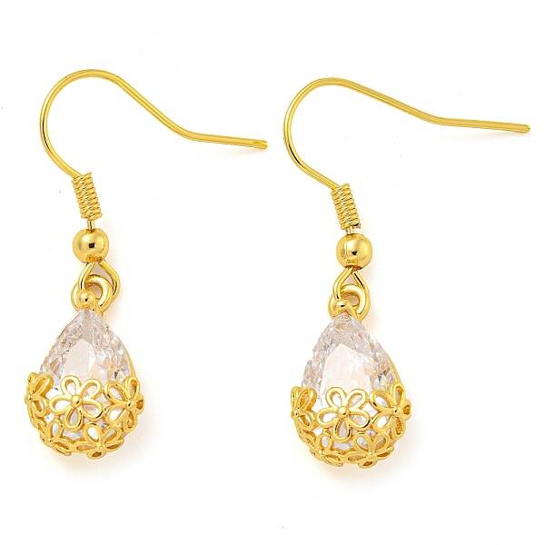 Rack Plating Brass Clear Cubic Zirconia Teardrop Dangle Earrings