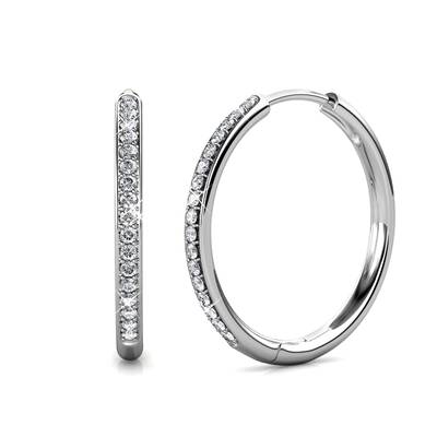 Cate & Chloe Bianca 18k White Gold Plated 25mm Hoop Earrings for Women – 34 Simulated Diamond Crystal Hoops – Hypoallerg