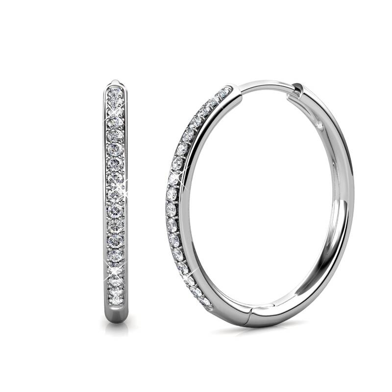 Cate & Chloe Bianca 18k White Gold Plated 25mm Hoop Earrings for Women – 34 Simulated Diamond Crystal Hoops – Hypoallerg