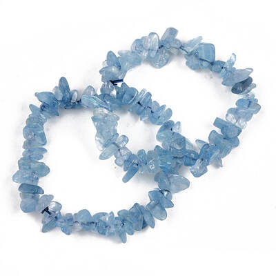 Unisex Chip Natural Aquamarine Beaded Stretch Bracelets
