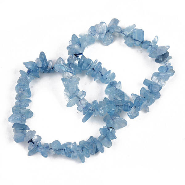 Unisex Chip Natural Aquamarine Beaded Stretch Bracelets
