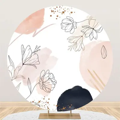 Floral Watercolor Boho Round Happy Birthday Backdrop - Aperturee