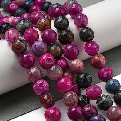 Faceted Natural Dragon Veins Agate Beads Strands