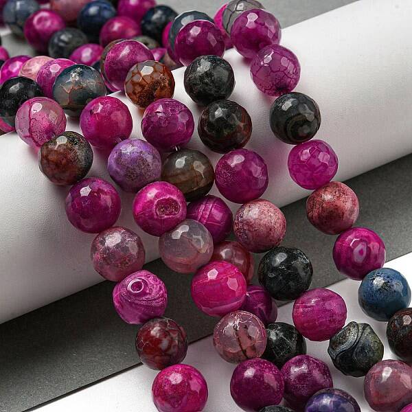 Faceted Natural Dragon Veins Agate Beads Strands