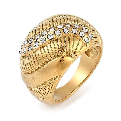 Ion Plating(IP) 304 Stainless Steel Finger Rings with Rhinestones