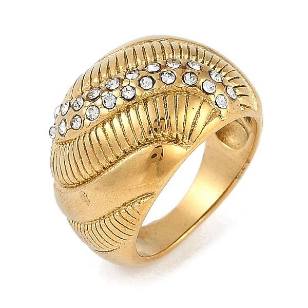 Ion Plating(IP) 304 Stainless Steel Finger Rings with Rhinestones
