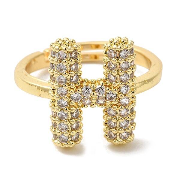 Rack Plating Letter Brass Micro Pave Clear Cubic Zirconia Adjustable Rings for Women