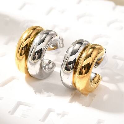 304 Stainless Steel Two Tone Stud Earrings